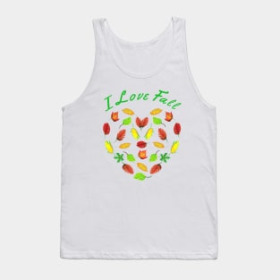 I Love Fall. Heart Made of Autumn Leaves for Nature Lovers. (White Background) Tank Top